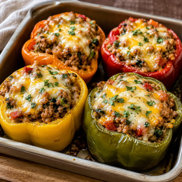 Bell peppers stuffed with lean ground turkey vegetables and cheese