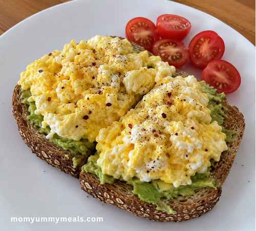 Egg and avocado toast on whole grain bread for an easy breakfast