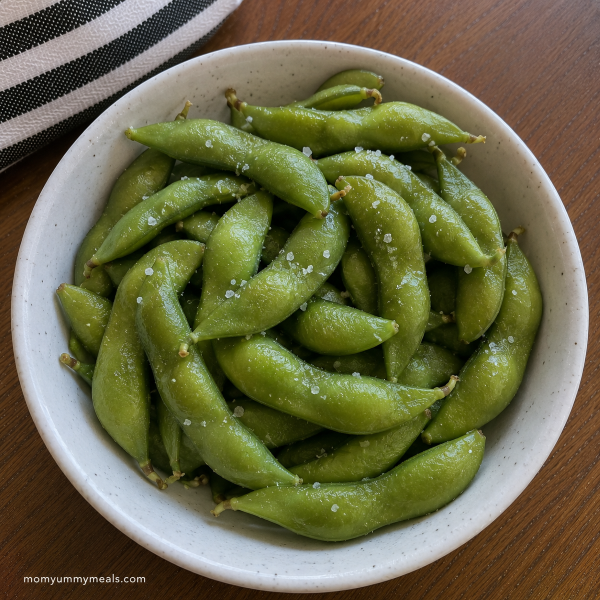 Steamed edamame with a light sprinkle of sea salt
