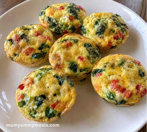 Healthy high protein egg muffins with spinach peppers and cheese